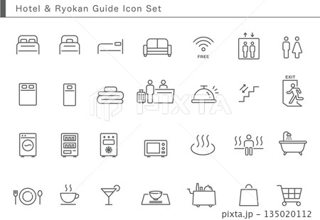 宿泊施設向け 館内設備・サービス案内の線画アイコンコレクション 宿泊施設向け 館内設備・サービス案内の線画アイコンコレクション 135020112