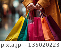 Beautiful woman shopping in supermarket and deciding what to buy, generated AI 135020223