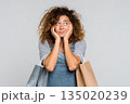 Beautiful woman shopping in supermarket and deciding what to buy, generated AI 135020239