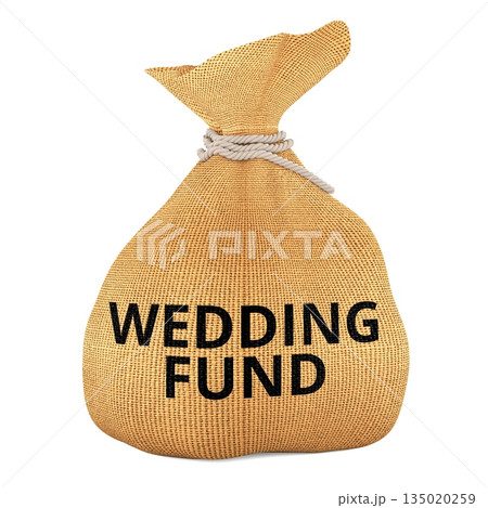 Wedding Fund, money bag. Savings concept. 3D rendering Wedding Fund, money bag. Savings concept. 3D rendering 135020259