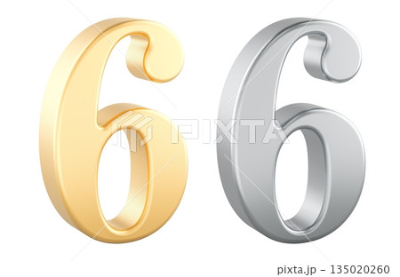 6 numbers, gold and silver. 3D rendering 6 numbers, gold and silver. 3D rendering 135020260