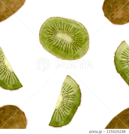 Colorful Watercolor Images Of Sliced Kiwis For Packaging And Branding Colorful Watercolor Images Of Sliced Kiwis For Packaging And Branding 135020286