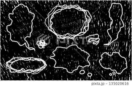 A set of speech bubbles to express worries, dissatisfaction, and sad feelings. A frame to express vague feelings. A set of speech bubbles to express worries, dissatisfaction, and sad feelings. A frame to express vague feelings. 135020616