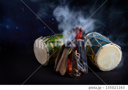 Lohri festival celebrating bonfire with dhol drums Lohri festival celebrating bonfire with dhol drums 135021163