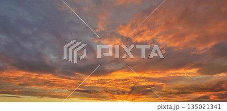 New Zealand Sunset Sky Replacement Low Clouds Warm Orange Color 135021341