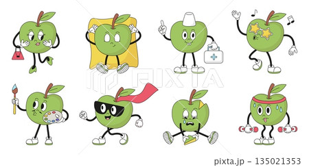 Groovy apple character. Funny positive apples...のイラスト素材 [135021353] - PIXTA