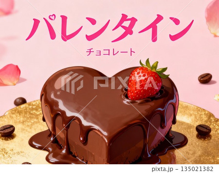 バレンタインのハート型のチョコレートケーキ 135021382