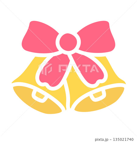 Christmas Bells with Ribbon Bow Flat Holiday Vector Illustration 135021740