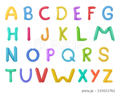 Balloon letters. Helium air balloons alphabet. Colorful bubbles letter for birthday, anniversary, party, festival decoration. Children elements sapid vector design Balloon letters. Helium air balloons alphabet. Colorful bubbles letter for birthday, anniversary, party, festival decoration. Children elements sapid vector design 135021762