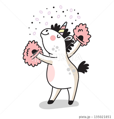 Cute cartoon unicorn cheerleader colored vector illustration Cute cartoon unicorn cheerleader colored vector illustration 135021851