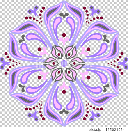 Fantasy stylized flower. Ornamental filigree round design element. Purple pink plant Indian mandala ornament. Ethnic oriental floral decor Fantasy stylized flower. Ornamental filigree round design element. Purple pink plant Indian mandala ornament. Ethnic oriental floral decor 135021954