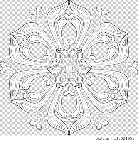 Fantasy stylized flower coloring page. Monochrome plant Indian mandala ornament. Ornamental filigree round design element. Ethnic oriental plant decor Fantasy stylized flower coloring page. Monochrome plant Indian mandala ornament. Ornamental filigree round design element. Ethnic oriental plant decor 135021955