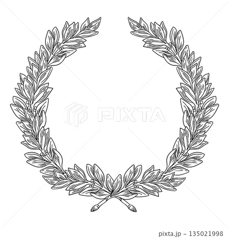 Hand drawn wreath of laurel leaves vector cut out illustration 135021998