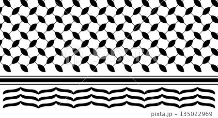 Classical Keffiyeh pattern. Traditional Palestinian headgear print. Geometric fabric texture. Middle East cloth design. Banner in oriental style. Vector graphic illustration 135022969