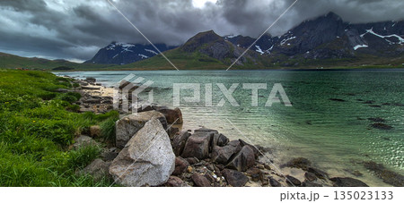 Coastal Landscape With Fjord On Lofoten Islands In Norway 135023133