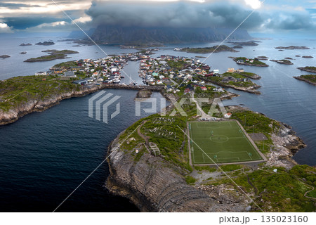 Famous Football Ground In Henningsvaer City On Lofoten Islands In Norway Famous Football Ground In Henningsvaer City On Lofoten Islands In Norway 135023160