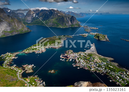 Spectacular Viewing Point Reinebringen Over Coastal Landscape At Reine And Hamnoy On Lofoten Islands In Norway Spectacular Viewing Point Reinebringen Over Coastal Landscape At Reine And Hamnoy On Lofoten Islands In Norway 135023161