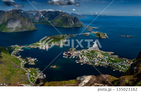 Spectacular Viewing Point Reinebringen Over Coastal Landscape At Reine And Hamnoy On Lofoten Islands In Norway Spectacular Viewing Point Reinebringen Over Coastal Landscape At Reine And Hamnoy On Lofoten Islands In Norway 135023162
