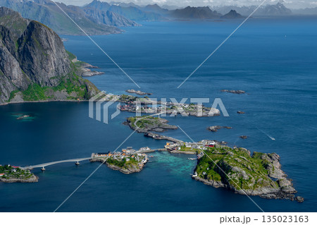 Spectacular Viewing Point Reinebringen Over Coastal Landscape At Reine And Hamnoy On Lofoten Islands In Norway Spectacular Viewing Point Reinebringen Over Coastal Landscape At Reine And Hamnoy On Lofoten Islands In Norway 135023163