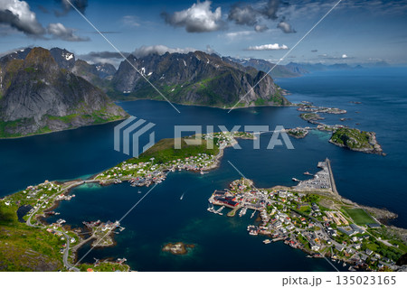 Spectacular Viewing Point Reinebringen Over Coastal Landscape At Reine And Hamnoy On Lofoten Islands In Norway Spectacular Viewing Point Reinebringen Over Coastal Landscape At Reine And Hamnoy On Lofoten Islands In Norway 135023165