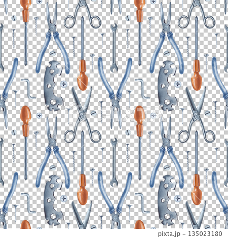 Seamless vertical pattern with working men's tools on an isolated background. Watercolor illustration with realistic iron tools for home renovation. For registration of construction and repair Seamless vertical pattern with working men's tools on an isolated background. Watercolor illustration with realistic iron tools for home renovation. For registration of construction and repair 135023180