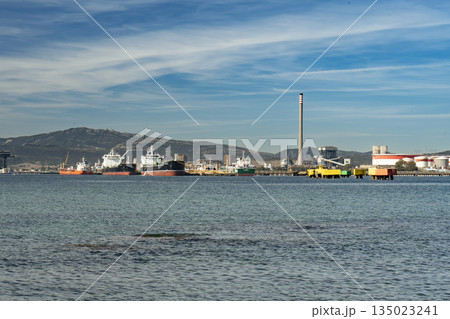Oil tankers moored at refinery pier in the Bay of Algeciras Oil tankers moored at refinery pier in the Bay of Algeciras 135023241