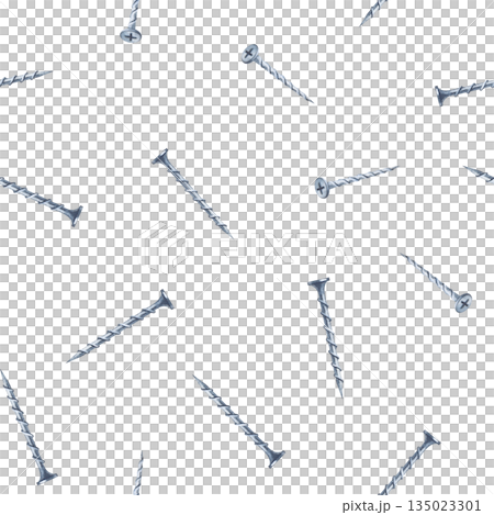Seamless pattern with screws on an isolated background. Watercolor illustration of realistic workers tool for fixation. Suitable for packaging, wallpaper, wrapping paper. Seamless pattern with screws on an isolated background. Watercolor illustration of realistic workers tool for fixation. Suitable for packaging, wallpaper, wrapping paper. 135023301