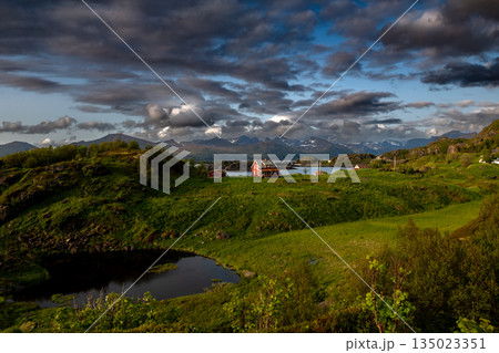 Coastal Landscape With Old Nickel Mine And Red Cottage On Senja Island At Vesteralen In Norway 135023351