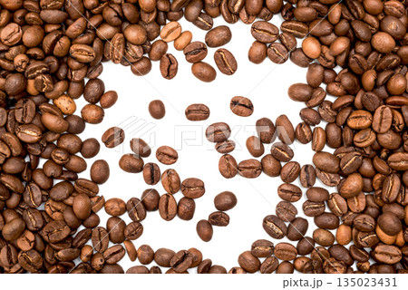 A collection of coffee beans on a white background. A collection of coffee beans on a white background. 135023431