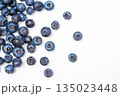Ripe blueberries on a white background. Top view 135023448
