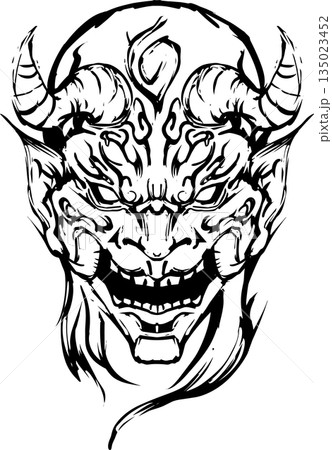 鬼の顔の墨絵イラスト 135023452