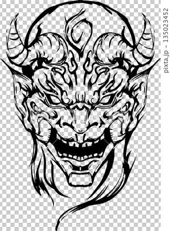 鬼の顔の墨絵イラスト 135023452