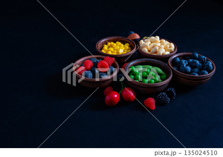 Nutritional food for heart health wellness by cholesterol diet and healthy nutrition eating with clean fruits and vegetables in heart dish by nutritionist and doctor recommended for patient well-being 135024510