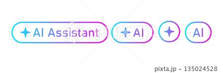 AI assistant button. AI star icon. Artificial intelligence symbol. Gradient blue purple digital AI robot sign. Magic star smart assistant element. Vector illustration isolated on white background AI assistant button. AI star icon. Artificial intelligence symbol. Gradient blue purple digital AI robot sign. Magic star smart assistant element. Vector illustration isolated on white background 135024528