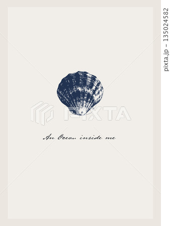 Vector tropical underwater style poster of blue seashell Isolated on beige background. Card for interior design, prints, fabric or background. 135024582