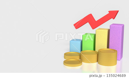 Financial Profit Growth Concept with Stacked Coins Bar Chart and Rising Arrow 3d render. 135024689