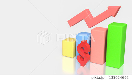 Business Revenue Growth Concept with Dollar Symbol Bar Chart and Rising Arrow 3d render. 135024692