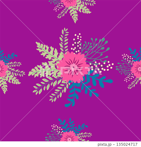 Vintage Decorative seamless pattern in classic style with small flowers, ditsy. Light silhouettes of flowers, two-color ornament in pastel colors 135024717