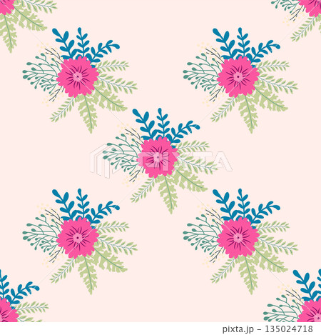 Vintage Decorative seamless pattern in classic style with small flowers, ditsy. Light silhouettes of flowers, two-color ornament in pastel colors 135024718