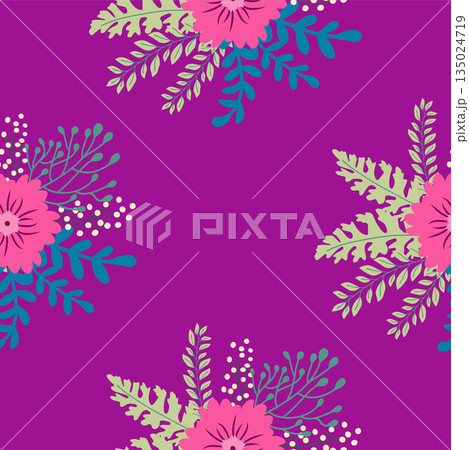 Vintage Decorative seamless pattern in classic style with small flowers, ditsy. Light silhouettes of flowers, two-color ornament in pastel colors 135024719