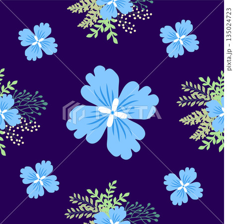 Vintage Decorative seamless pattern in classic style with small flowers, ditsy. Light silhouettes of flowers, two-color ornament in pastel colors 135024723