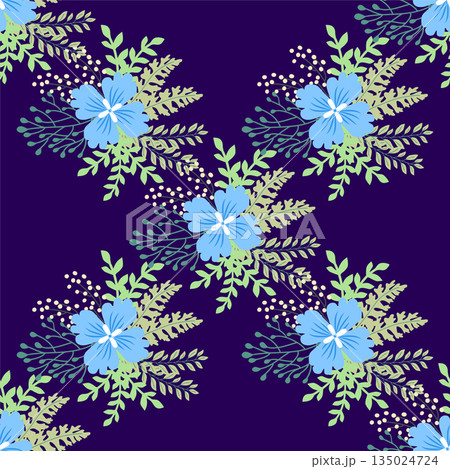 Vintage Decorative seamless pattern in classic style with small flowers, ditsy. Light silhouettes of flowers, two-color ornament in pastel colors 135024724
