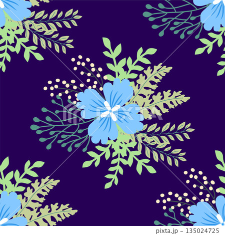 Vintage Decorative seamless pattern in classic style with small flowers, ditsy. Light silhouettes of flowers, two-color ornament in pastel colors 135024725