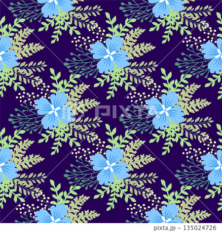 Vintage Decorative seamless pattern in classic style with small flowers, ditsy. Light silhouettes of flowers, two-color ornament in pastel colors 135024726