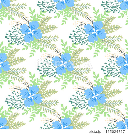 Vintage Decorative seamless pattern in classic style with small flowers, ditsy. Light silhouettes of flowers, two-color ornament in pastel colors 135024727