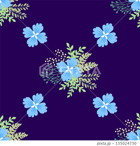 Vintage Decorative seamless pattern in classic style with small flowers, ditsy. Light silhouettes of flowers, two-color ornament in pastel colors Vintage Decorative seamless pattern in classic style with small flowers, ditsy. Light silhouettes of flowers, two-color ornament in pastel colors 135024730