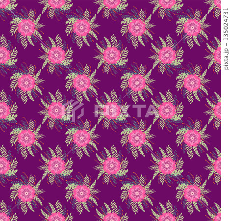Vintage Decorative seamless pattern in classic style with small flowers, ditsy. Light silhouettes of flowers, two-color ornament in pastel colors Vintage Decorative seamless pattern in classic style with small flowers, ditsy. Light silhouettes of flowers, two-color ornament in pastel colors 135024731