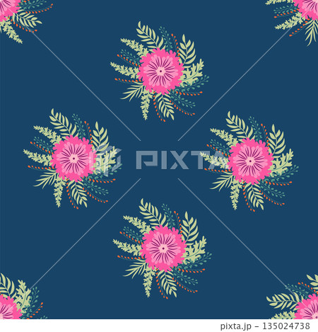 Vintage Decorative seamless pattern in classic style with small flowers, ditsy. Light silhouettes of flowers, two-color ornament in pastel colors 135024738