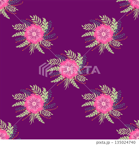Vintage Decorative seamless pattern in classic style with small flowers, ditsy. Light silhouettes of flowers, two-color ornament in pastel colors 135024740