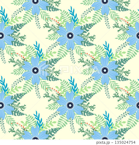 Vintage Decorative seamless pattern in classic style with small flowers, ditsy. Light silhouettes of flowers, two-color ornament in pastel colors 135024754